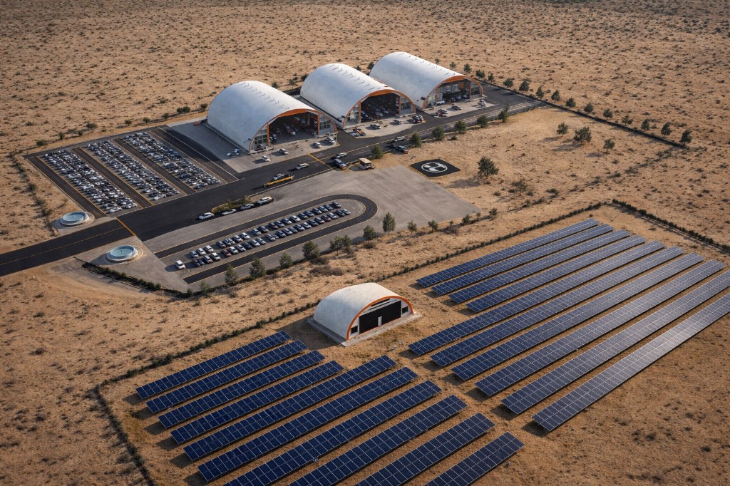 Futuristic solar facility aerial